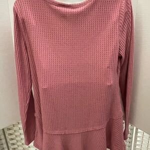 Style & Co. Pink Ribbed Peplum Long Sleeve Blouse